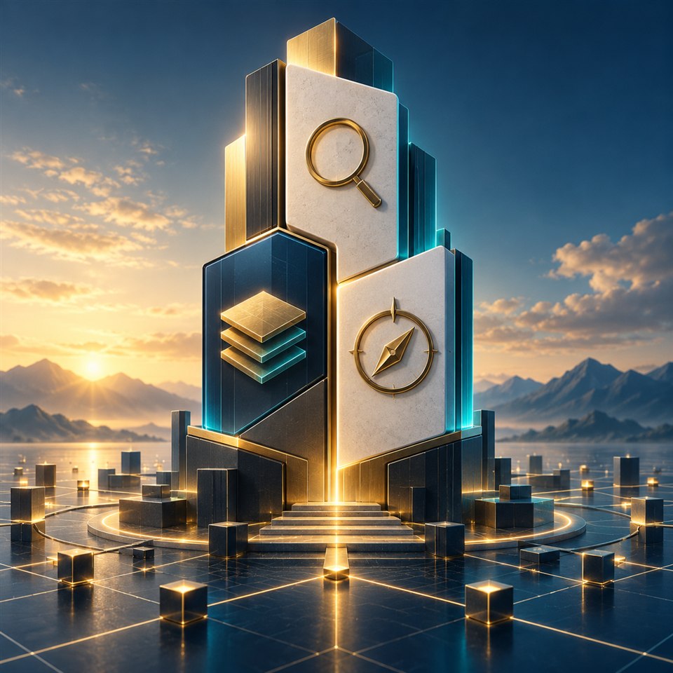 Modular technology structure representing research, software and guidance
