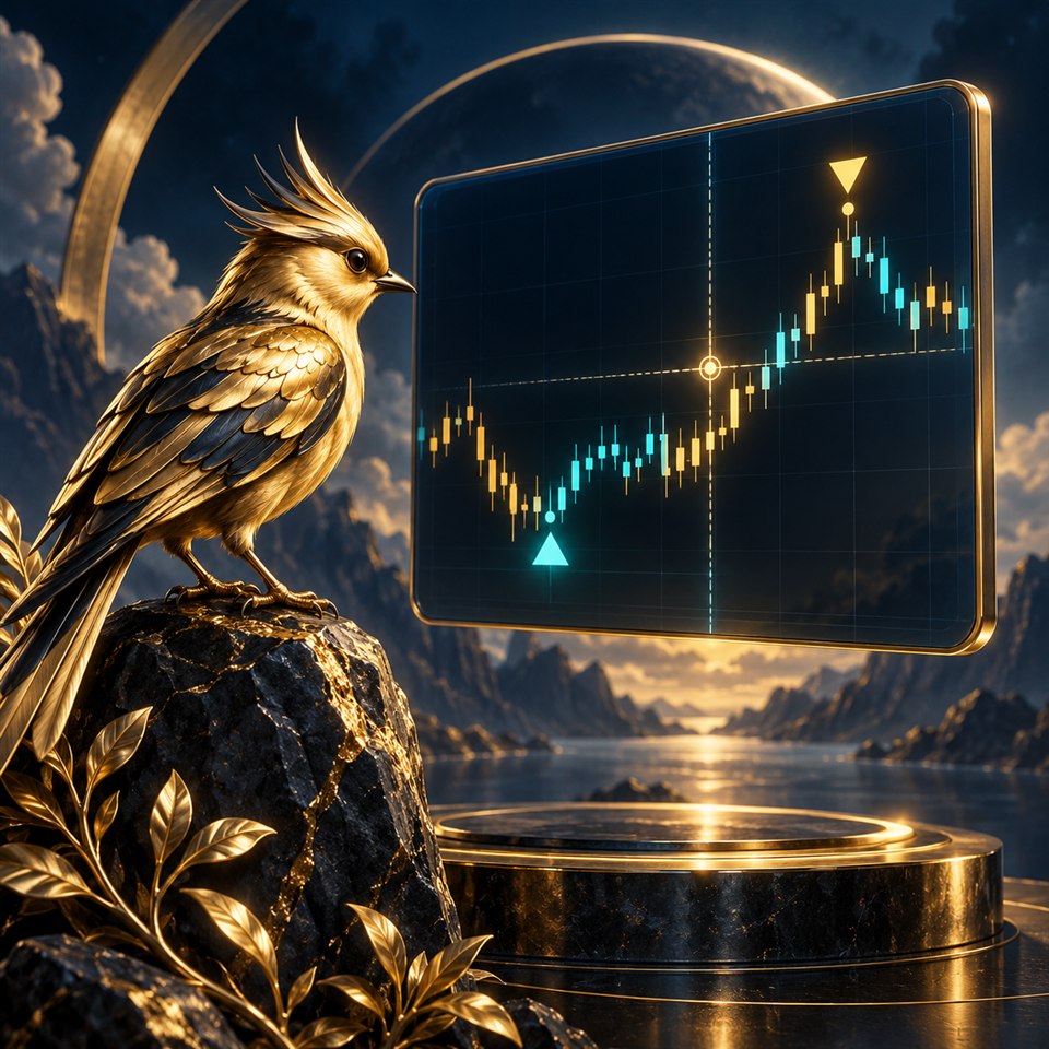 Conceptual Goldcrest signal artwork; not a genuine MT5 screenshot or executed trade