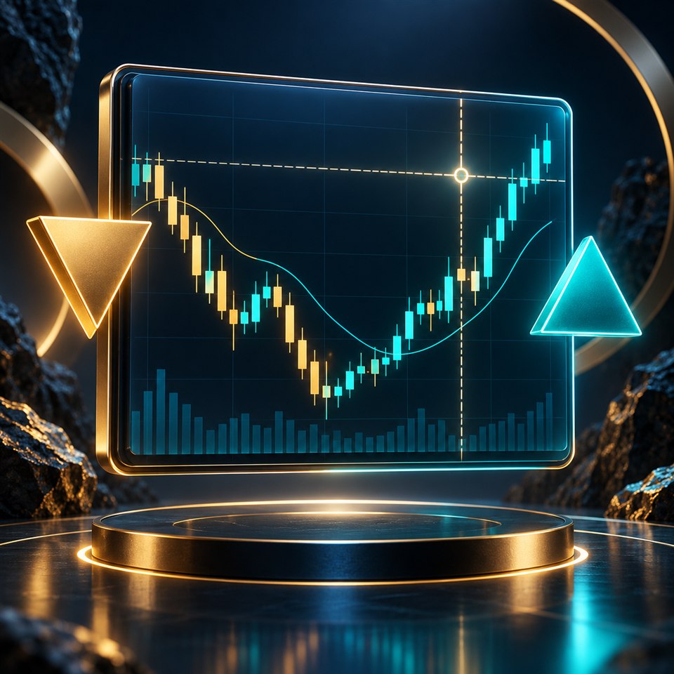 Floating candlestick chart with directional signal markers