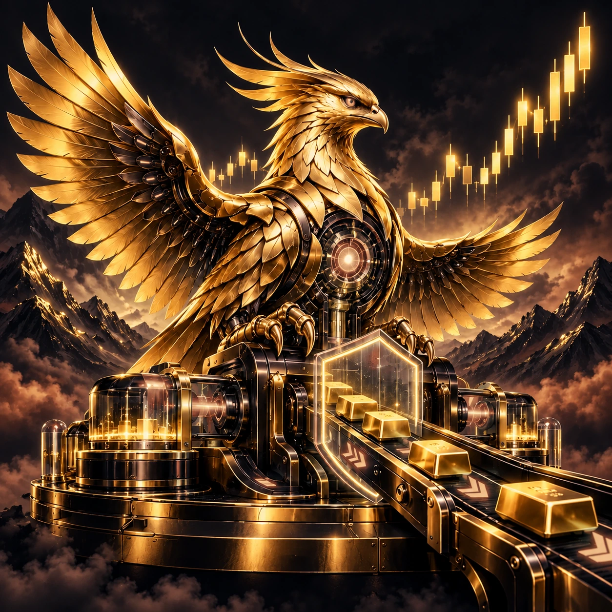 Copper Goldcrest EA bird and gold-trading machinery